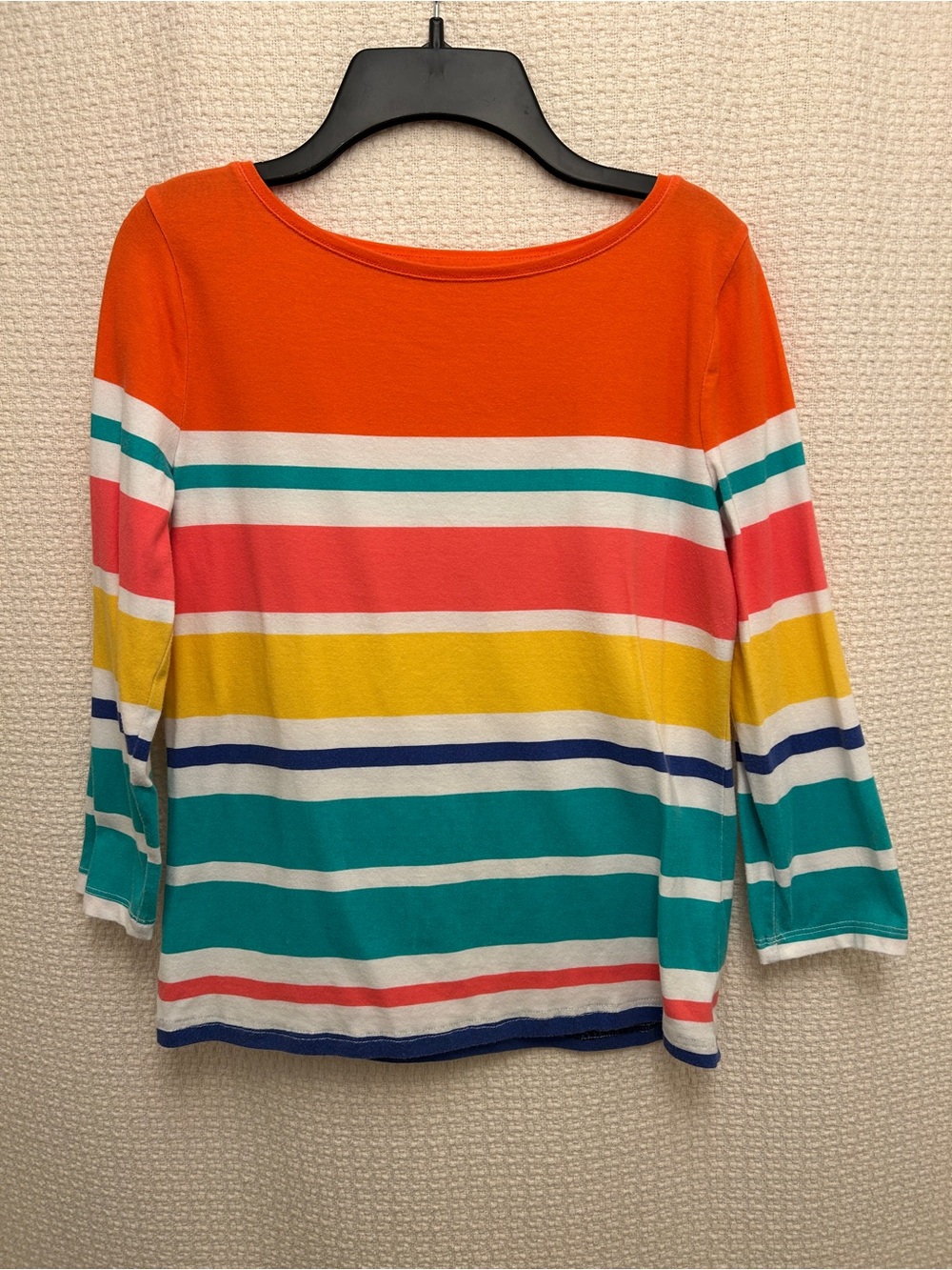 Talbots Orange Pink Yellow Teal Striped Boatneck Top